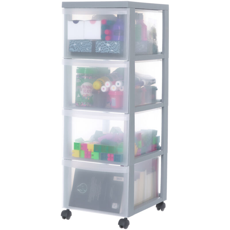 Iris Ohyama, Tour de rangement à Roulettes, Plastique, 4 Grands Tiroirs, Gris, Ouverture Facile, Meuble de Rangement, Papeterie, pour Chambre, Salle Iris Ohyama, Tour de rangement à Roulettes, Plastique, 4 Grands Tiroirs, Gris, Ouverture Facile, Meuble de Rangement, Papeterie, pour Chambre, Salle