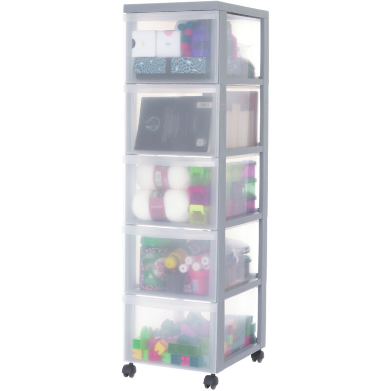 Iris Ohyama, Tour de rangement à Roulettes, Plastique, 5 Grands Tiroirs, Gris, Ouverture Facile, Meuble de Rangement, Papeterie, pour Chambre, Salle Iris Ohyama, Tour de rangement à Roulettes, Plastique, 5 Grands Tiroirs, Gris, Ouverture Facile, Meuble de Rangement, Papeterie, pour Chambre, Salle