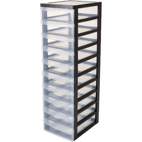 Iris Ohyama, Tour de rangement à Roulettes en Plastique, 10 Petits Tiroirs, Noir, Ouverture Facile, Meuble de Rangement, Papeterie, pour Chambre, Salle de Bain, École & Bureau, Sans BPA, DC-010