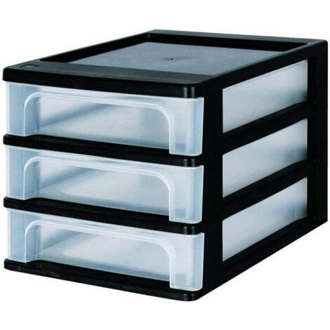 Iris Ohyama, Tour de Rangement Plastique, 3 Petits Tiroirs, Noir, Ouverture Facile, Format A4, Meuble, Organisateur, pour Bureau, Fourniture Scolaire, Papeterie, Sans BPA, OCH-2030
