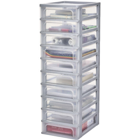 Iris Ohyama Unidad de almacenamiento de plÃ¡stico con 10 cajones superficiales, Gris, formato A4, A5 y A6, multiusos, para oficina, escuela, papelerÃ­a, armario y hogar, Torre, Organizador, OCH-2100