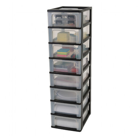 Iris Ohyama Unidad de almacenamiento de plÃ¡stico con 8 cajones superficiales, Negro, formato A4, A5 y A6, multiusos, para oficina, escuela, papelerÃ­a, armario y hogar, Torre, Organizador, OCH-2008