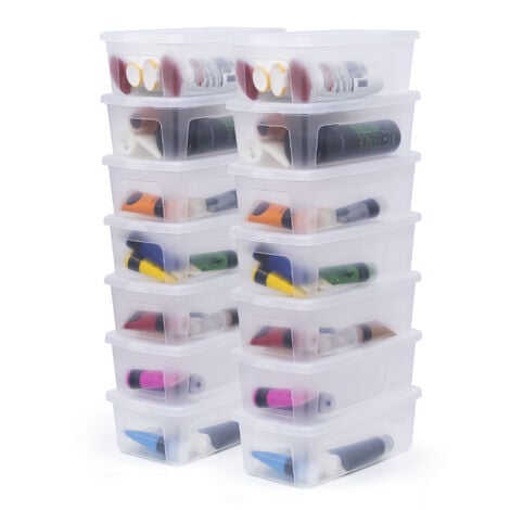 Iris Ohyama Vielseitige Aufbewahrungsboxen, 5L, 14er-Set, Transparent, Deckel leicht schlieÃŸbar, Stapelbar, Plastik, FÃ¼r Schrank, Regale, Klassenzimmer, Organisation, Kunstbedarf, Schuhe, MCB-5