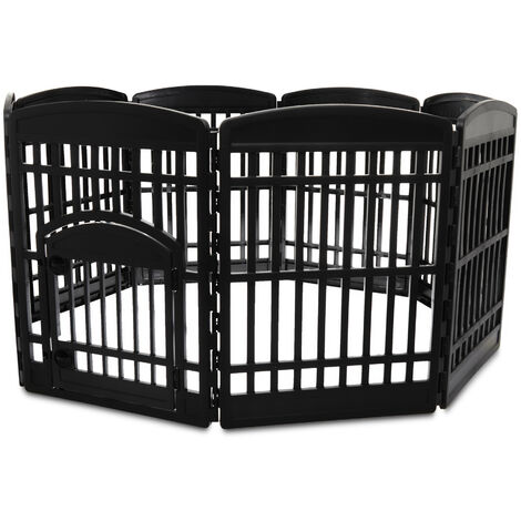 Iris Ohyama Welpenauslauf mit 8 Paneelen und abschlieÃŸbarer TÃ¼r, H90cm, Schwarz, Katzengehege, Hundebox, FÃ¼r Outdoor, Indoor, Welpenlaufstall, Hundezaun, Welpenzaun, Laufstall Hund, CI-908