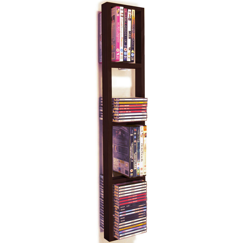 IRIS - Wall Mounted 76 CD / 32 DVD / Blu ray Storage Frame Shelf - Black/Brown