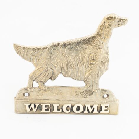 Irish Setter - Cartello porta con cane, targa di benvenuto in ottone, cartello unico con la parola Welcome di Art-Dog