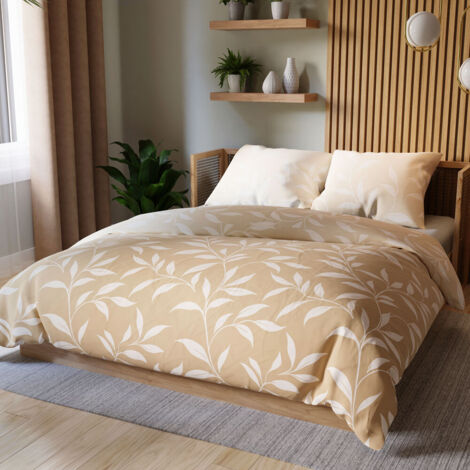 IRMA Bettwäscheset 220x200 cm - Satin Baumwolle, beige, Pflanzenmuster