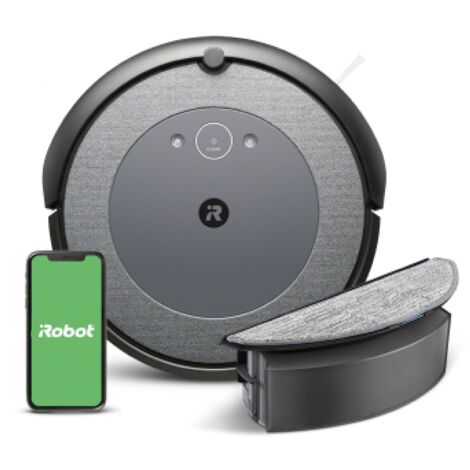 iRobot Roomba Combo i5, Robot Aspirapolvere Lavapavimenti, Mappatura Intelligente, Wi-Fi, Rilevamento Ostacoli, 2 Spazzole in Gomma Multi-Superficie, Programmabile con App e Assistente Vocale