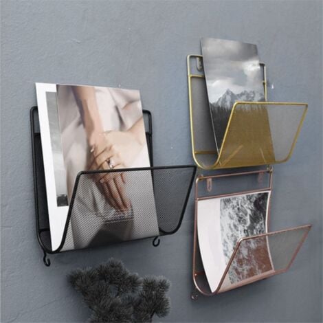 Iron Book Rack Metal Newspapers Wall Mounted Bookshelf Storage Shelves Office Simple Style Gold