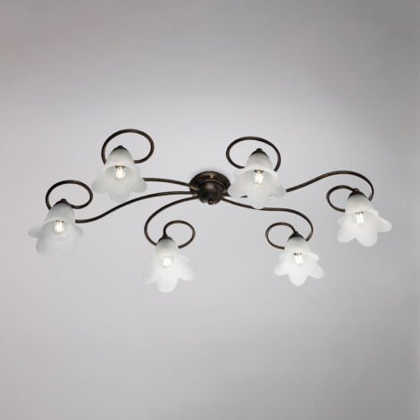 Iron Brown Gold Deckenleuchte sechs Lichter Weißglas Lampenschirme 99x50x H17 cm