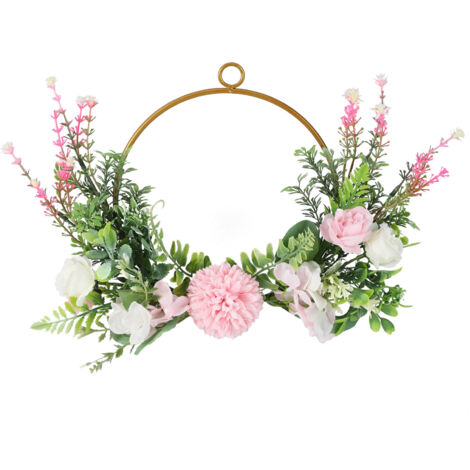 Iron Flower Plant Wall Hanging Wreath Artificial Wreath Silk Fabric Hanging Door Wreath for Living Room Bedroom Wedding