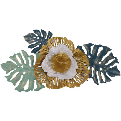 Iron Flower Wall Hanging Blue Modern Beautiful Metal Floral Wall Art Decor for Living Room Bedroom Dining Room