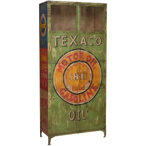 main image of "Iron made hand painted workshop cabinet texaco oil"