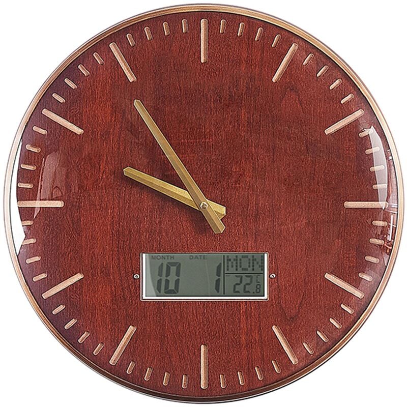 Beliani - Vintage Round Iron Gold-brown Wall Clock Wooden Pattern Gold Hands Brugg