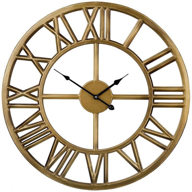 Vintage Retro Gold Iron Wall Clock Round Black Spade Hands Roman Numeral Nottwil - Gold