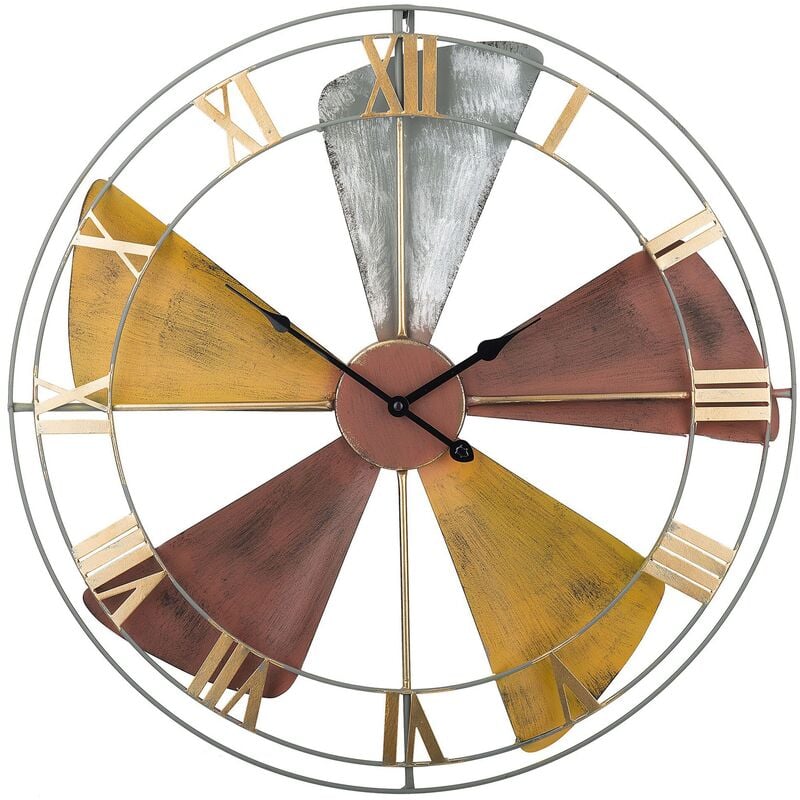 Vintage Iron Wall Clock Black Spade Hands Roman Numeral Multicolour Wikon - Multicolour