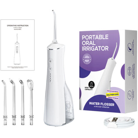 Irrigador bucal eléctrico portátil para higiene dental, recargable por USB, azul (blanco)