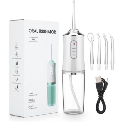 Irrigateur buccal AIHONTAI - Jet dentaire Portable Rechargeable par USB - 5 buses - Etanche - Pour voyage