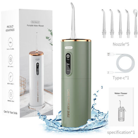 Irrigateur buccal électrique portable vert rétro amélioré, nettoyeur dentaire à impulsions pour éliminer le tartre usage quotidien