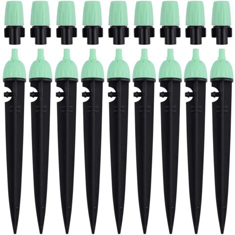 Irrigation Drippers with Connector, 20pcs 360 Degree Adjustable Water Flow Sprinklers 2-in-1 Drippers for Drip Irrigation System (Green)