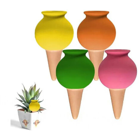 Irrigation Goutte a Goutte Bouteille, 4 Pièces Arrosage Goutte à Goutte en Terre Cuite Arroseur Automatique Plantes Système Label
