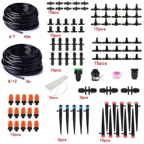 Irrigation Goutte à Goutte Double Tuyau Ensemble Mixte Jardinage Maison Balcon Bassin Irrigation Fleurs DIY Arrosage/Double Tuyau 2m + 40m Brume Orange Yongquan 8 Trous Tige Ensemble