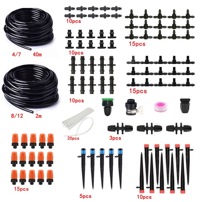 Coocheer - Irrigation Goutte à Goutte Double Tuyau Ensemble Mixte Jardinage Maison Balcon Bassin Irrigation Fleurs diy Arrosage/Double Tuyau 2m + 40m