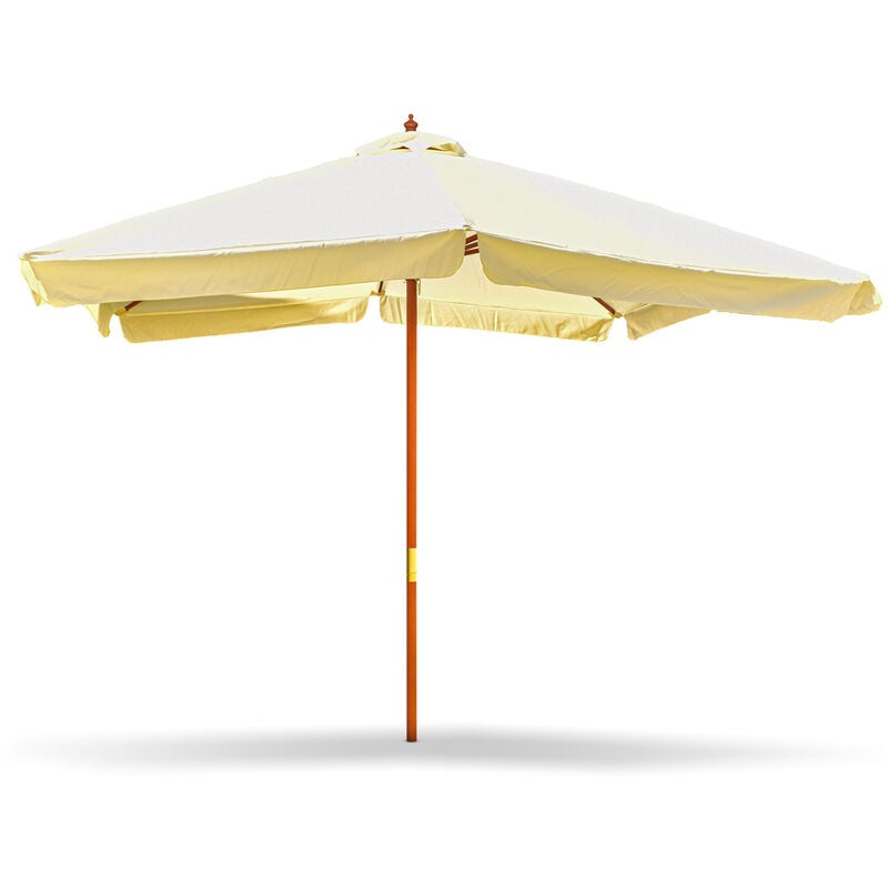 Frankystar - iruy - Parapluie de jardin carré 3x3 mètres avec mât ø 48mm en bois naturel et toile polyester écru avec bordure de 50mm. 300x300x260H cm