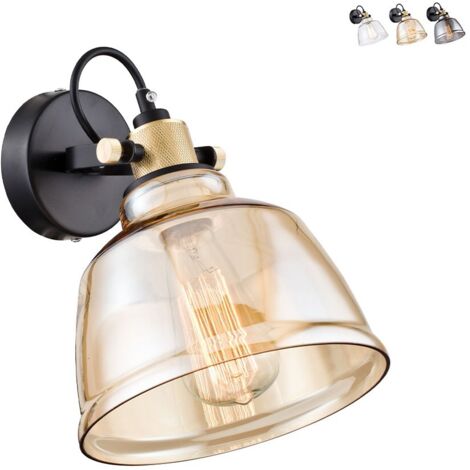 Irving Aplique Negro con Pantalla Cristal, 1 Luz, E27