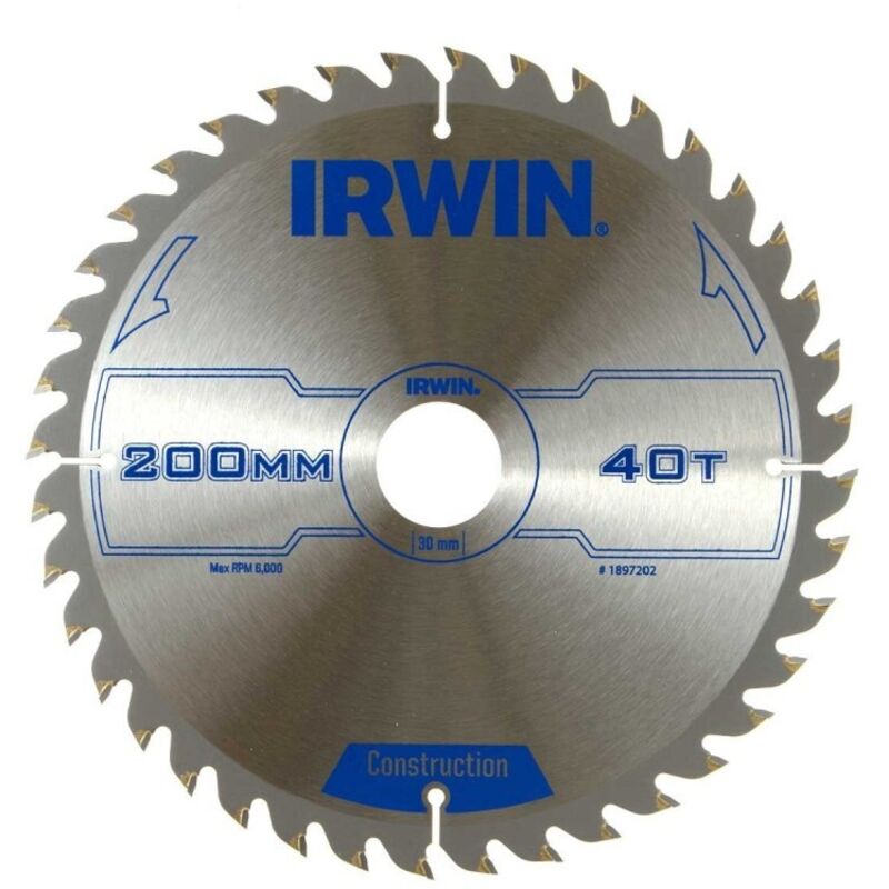 Irwin - IRW1897202 200 x 30 mm 40 dents lame de scie circulaire dents grind atb