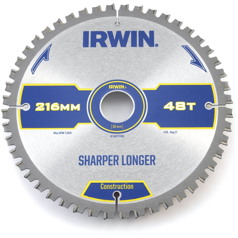 Irwin Irw1897396 216 X 30 Mm 48-Teeth Lame De Scie Circulaire Dents 165/négatifs Crochet Irwin Tools