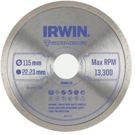 Irwin Continuous Rim Diamond Saw Blade for Angle Grinders, 115mm x 22.23mm, Model IW8087101