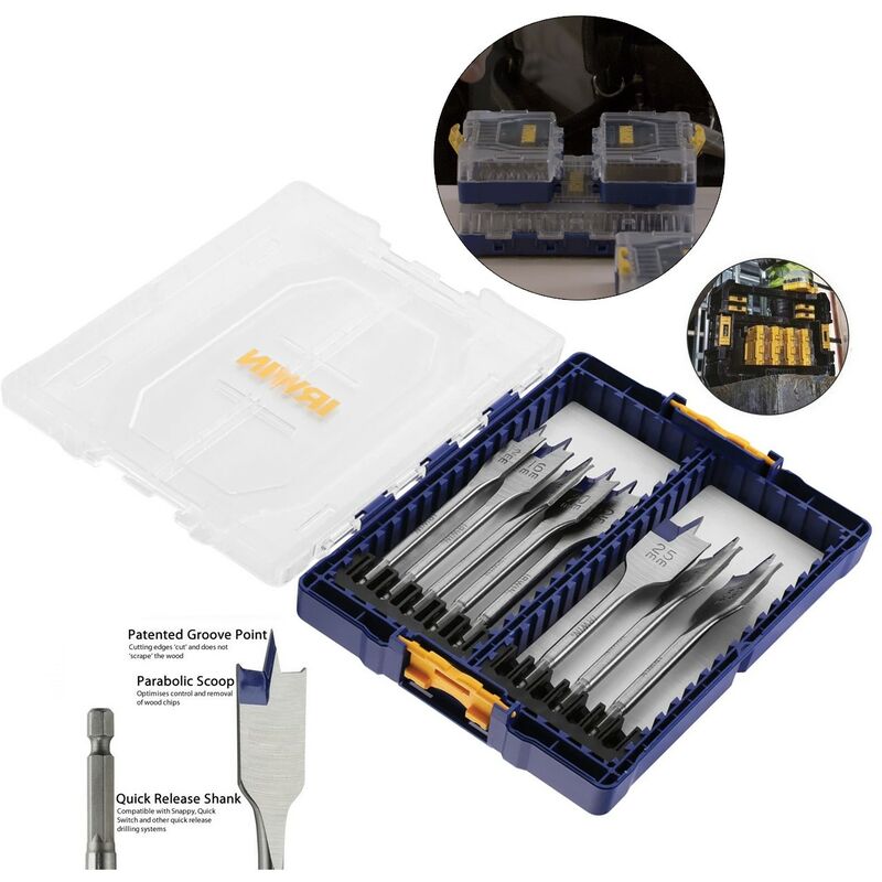 Irwin - 8 Piece Blue Groove Flat Bit Set 4 x Faster Cut 12 - 32mm Tough Case TStak