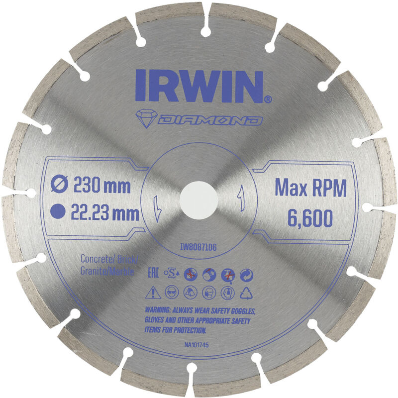 Irwin Diamantblatt 230 Mm X 22, 23 Mm, Segmentiert Für Beton, Mauer, Granit Und Marmor
