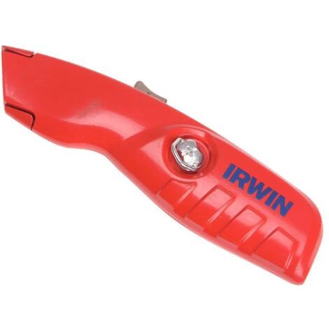 Irwin Trapezoidal Safety Utility Knife with Retractable Blade, Ergonomic Non-Slip Handle, Precision Cutting, and Durable Design