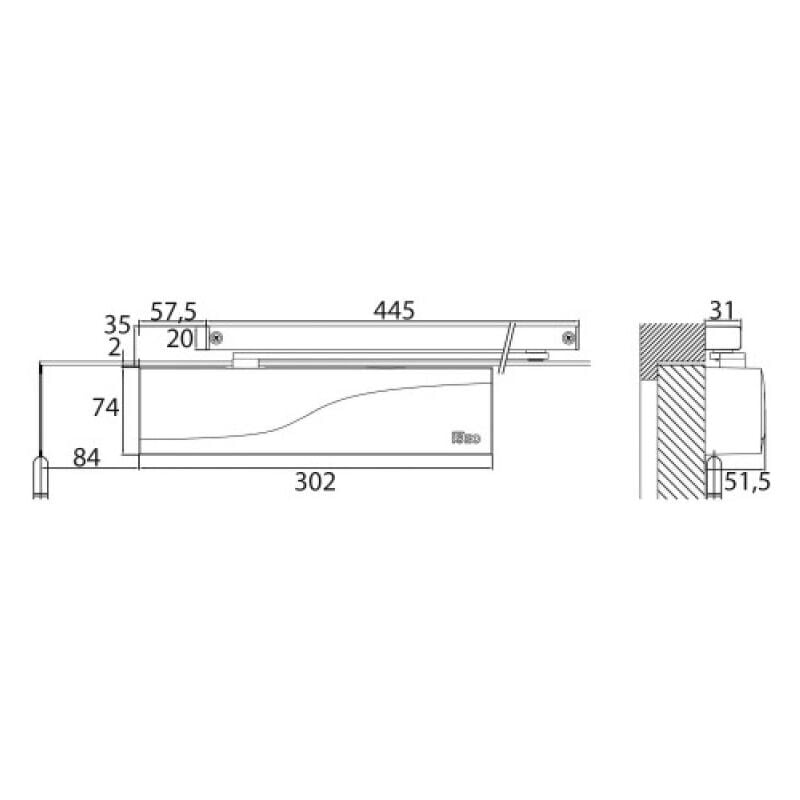Isé - Ferme porte complet bras glissière type is 315 force 3 à 5 en continu argent satiné - iseo city
