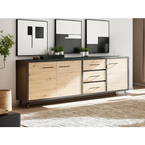 Isaac - buffet bas - bois et noir - 216 cm - style industriel - Noir / Bois