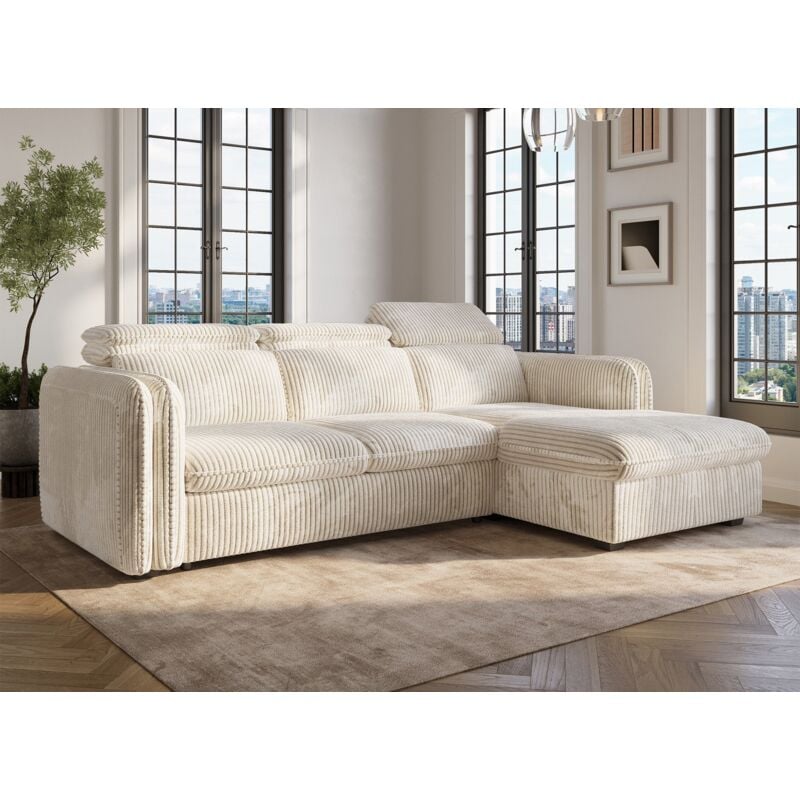 ISABELLA - Canapé d'angle convertible en velours côtelé épais beige ISABELLA - Angle droit