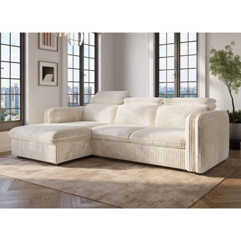 ISABELLA - Canapé d'angle convertible en velours côtelé épais beige ISABELLA - Angle gauche