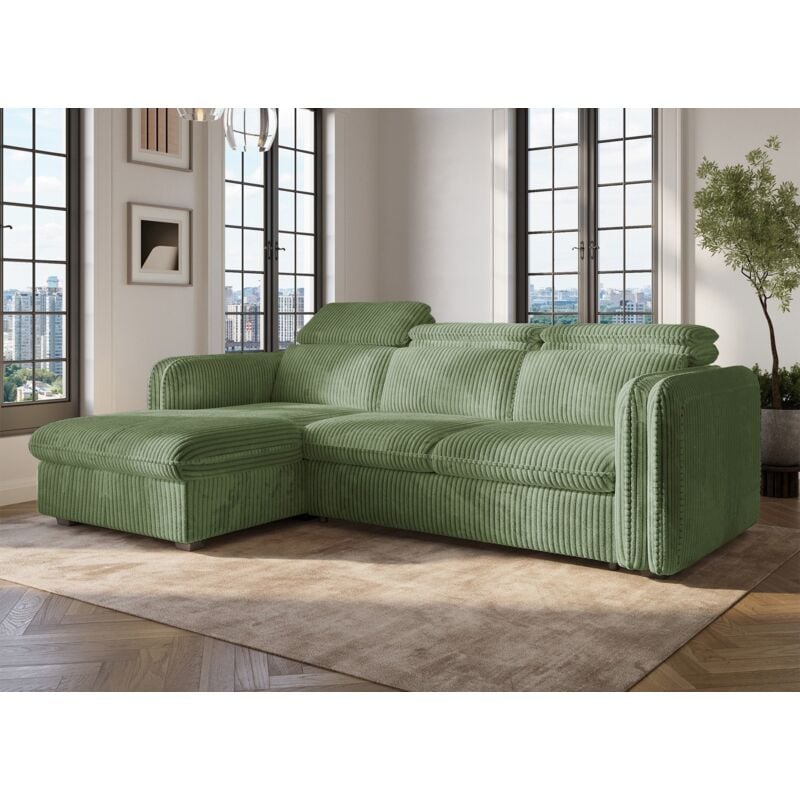 Deco In Paris - isabella - Canapé d'angle convertible en velours côtelé épais vert clair isabella - Angle gauche