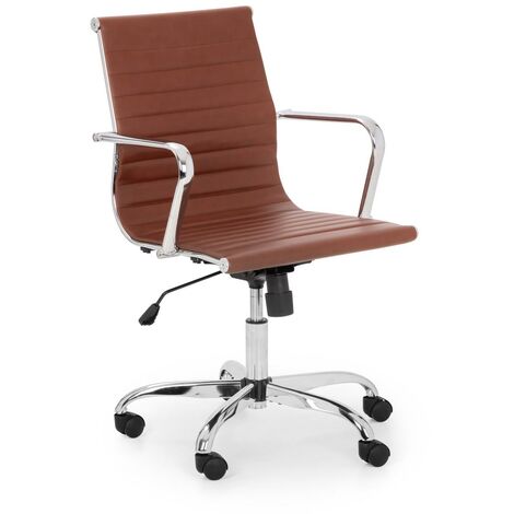 Isabella Faux Leather & Chrome Office Desk Chair - Brown