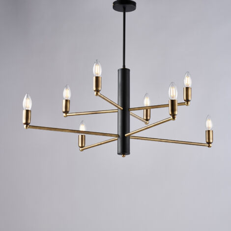 Isak – Pendelleuchte aus schwarz lackiertem Eisen mit gebürstetem, brüniertem Messing-Finish, 8 Lichter, H.66 – Ø86 – BL311-8-NR