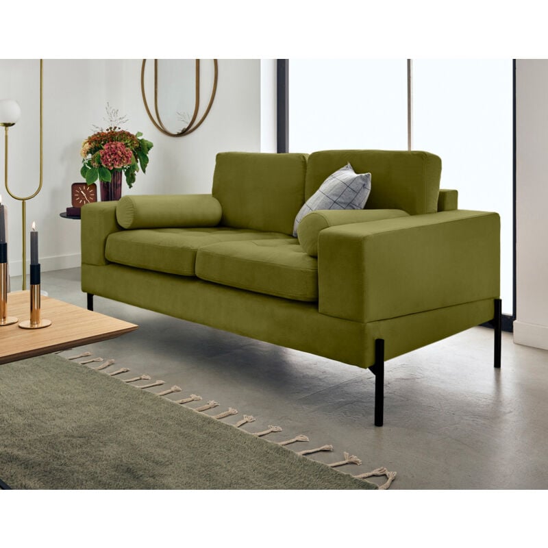 Isaure - canapé droit 2 places en velours - vert olive