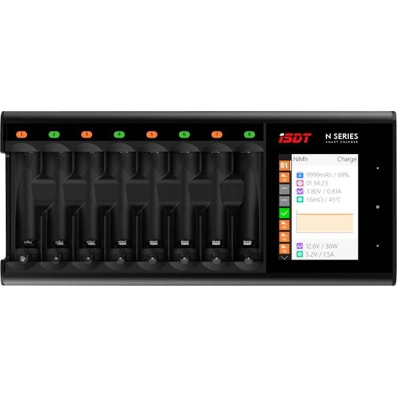 Chargeur de piles rondes Isdt N8 NiMH, NiCd, NiZn, Li-ion, LiHV, LiFePO LR6 (aa), LR03 (aaa), 14500, 10440 S488012