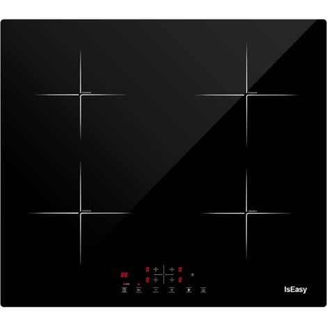 IsEasy 4 Zonen Einbau Induktionskochfeld mit 9 Leistungsstufen & Timer, 6800W,L58 x P52 cm, Boost-Funktion, Induktionskochplatte, Induktion Herdplatte mit 4 Platten, Schwarz