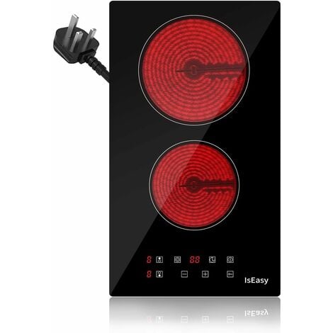IsEasy Electric Ceramic Hob with Plug-in, Built-in & Portable Cooktop, 30cm 2 Zones 3000W [Energy Class A+]