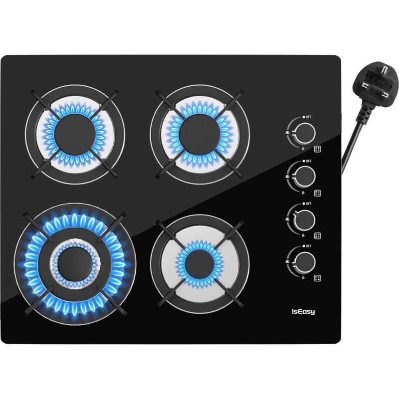Iseasy gas hob 4 burners glass ceramic built-in hob for natural gas or propane gas