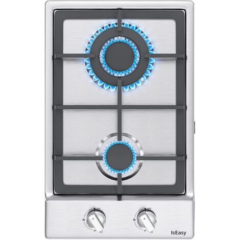 IsEasy Gaskochfeld 2 Brenner mit Gusseisen-Topfhalter, 2 Zonen Edelstahl-Gaskochfeld, autark eingebaut, Erdgas/Propangas, 3300 W/1000 W, 220–240 V