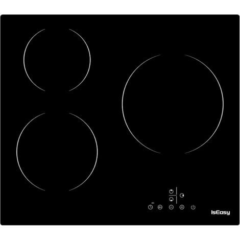 IsEasy Placa Vitrocerámica 3 zonas 5500W 60cm Control táctil,Temporizador,Empotrado-3 fuegos Negra