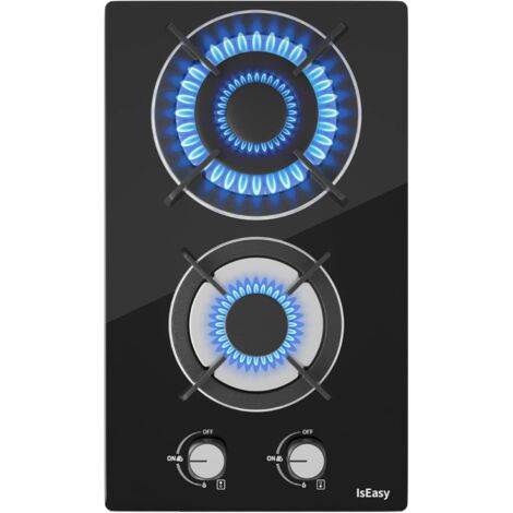 Iseasy – Plaque de cuisson gaz 2 feux – Brûleurs en verre trempé 3.3 kW et 1 kW – Allumage par impulsion – Gaz naturel/propane